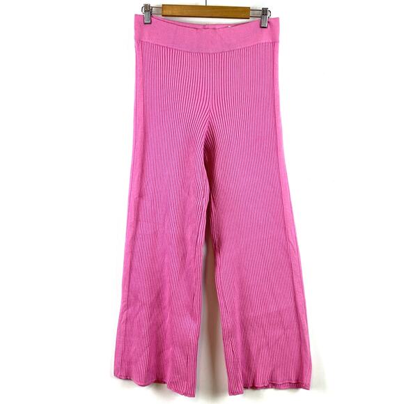 NWT Aerie Gotta Jet! High Waisted Wide Leg Ribbed Skater Lounge Pant Pink Large - Picture 4 of 7